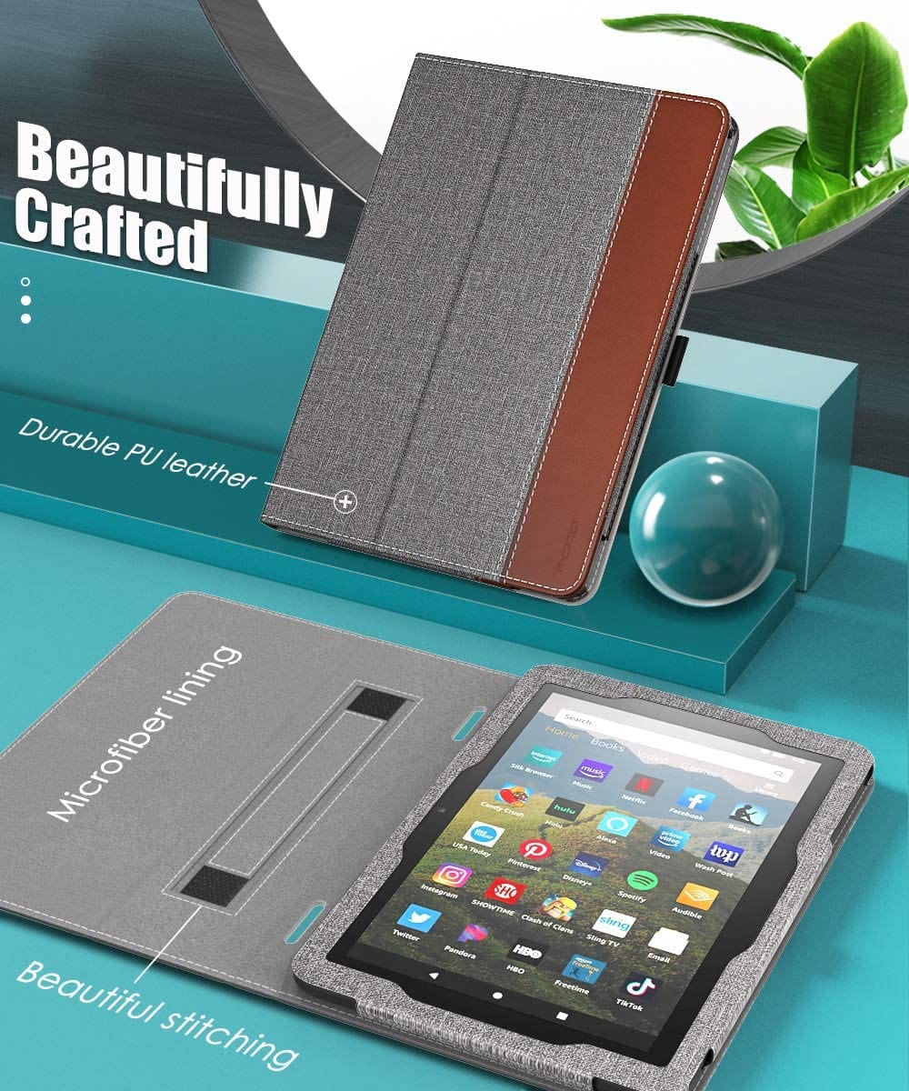 Gray Fabric Texture Folio Case - Amazon Fire HD 8 and Fire HD 8 Plus (2020-2024 release)