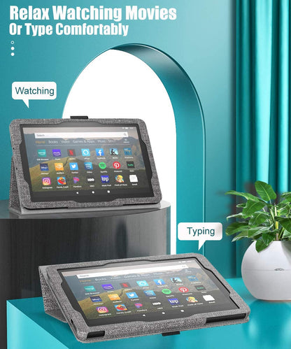 Gray Fabric Texture Folio Case - Amazon Fire HD 8 and Fire HD 8 Plus (2020-2024 release)