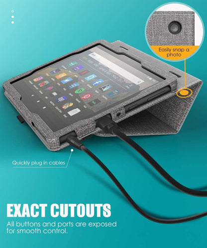 Gray Fabric Texture Folio Case - Amazon Fire HD 8 and Fire HD 8 Plus (2020-2024 release)
