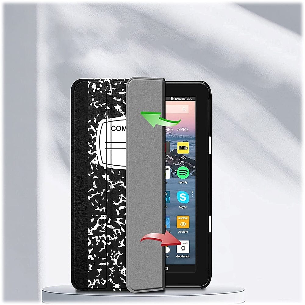 Composition Book Theme Vegan Leather Folio Case - Amazon Fire 7 (2022)