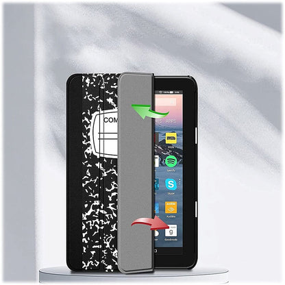 Composition Book Theme Vegan Leather Folio Case - Amazon Fire 7 (2022)